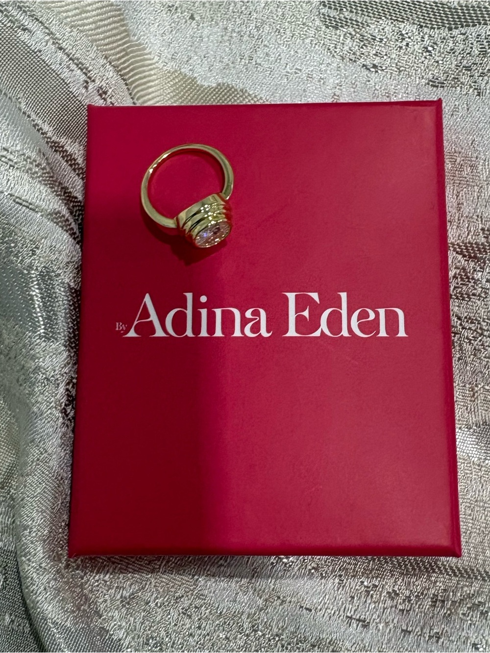 Adina Eden 14K Gold Plated Ring with Clear Moissanite Size 6/7